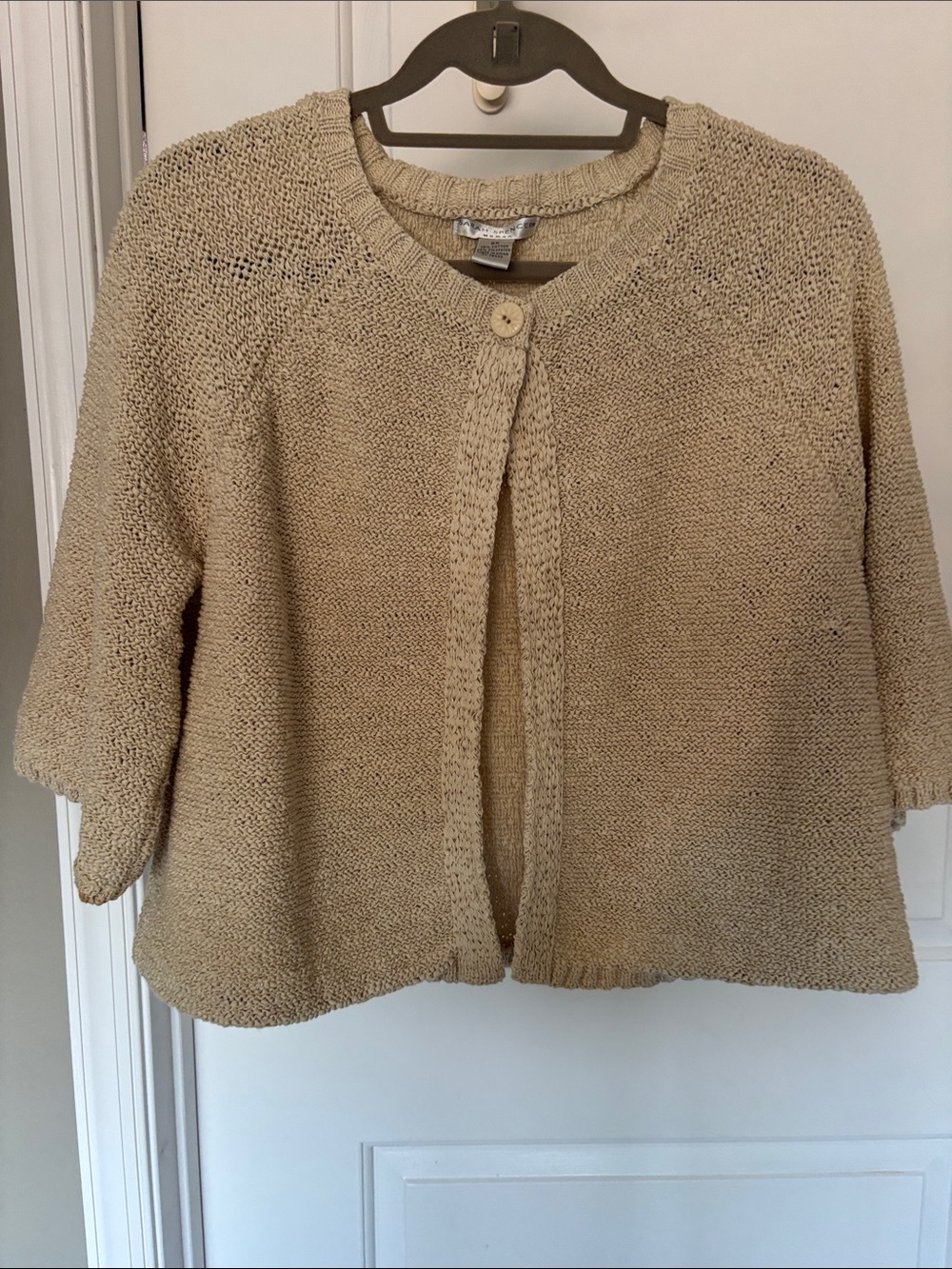 Beige Short-Sleeve Knit Cardigan Sweater - Classic Lightweight Layer